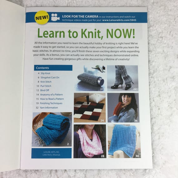 Learn To Knit Now Booklet Leisure Arts C 2013 Step By Step Instruction Beginner Projects Online Video Support
