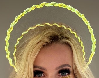 Light UP Glowing Sun Halo Crown - Multiple Color Options - Goddess Halo Crown - Rave Crown - Rave Accessory- Blinking Light Crown
