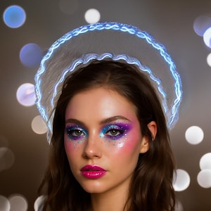 glowing festival rave halo crown, Illuminated festival goddess headpiece, multi color blinking light crown, Cyberpunk LED  burning man