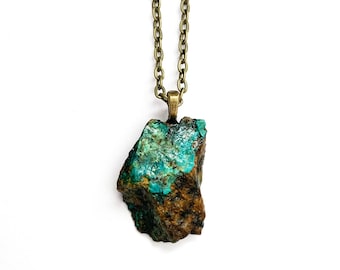 Raw Joshua Tree Desert Chryscolla Turquoise gemstone and Bronze Pendant Necklace / Healing stones / natural jewelry