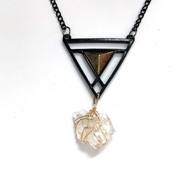 Quartz Crystal Triangle Healing Pendant Necklace – Embrace Your Boho Soul