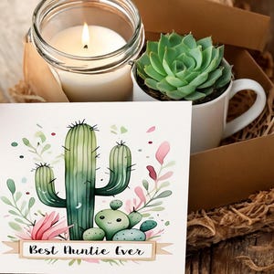 Best Auntie Ever Gift Box with Succulent & Candle – Birthday, Thank You, or Thinking of You Gift for Aunt – Cactus Card Included