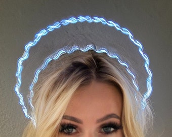 Rave Light up Glowing Headpiece - Multiple Color Options - Goddess Space Disco Costume - Rave Crown - Burning Man Accessory- Space Them