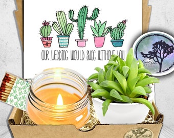 Bridal Party Live Succulent Bridesmaid Proposal Succulent and Candle Gift Set , wedding party gift , maid of honor , priest gift officiator