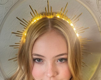 Light-Up Sunburst Goddess Crown Festival Head Piece - Burning Man Accessory -   Festival Crown - Sun Crown - Halo Headband - headpiece