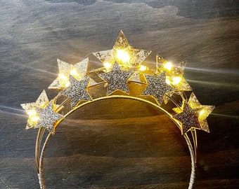 Star Double Halo Goddess Crown Festival Headpiece - 2-lagiger Engel-Halo mit reflektierendem Gold-Glitzer-Sternen-Rave-Accessoire