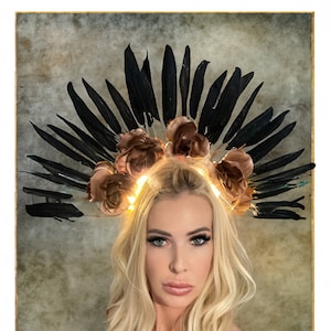 Glowing Halo Feather Goddess Light Crown Festival Head Piece - 3 layer angel halo  Halloween Saint Accessory Birthday, Cosplay, Saint tribal