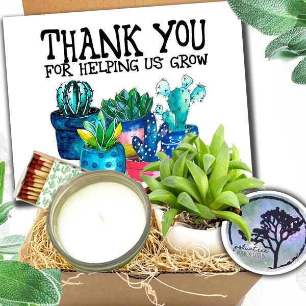 Thank you for helping us grow - Corporate Gifts - Coworker Gift - Thank You Gift Ideas - Live Succulent Gift Box - Employee gift  - Vet gift