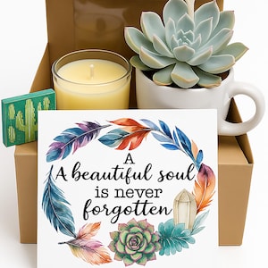 Sympathy Gift Box with Succulent & Candle – Memorial Grief Care Package – Bereavement Gift for Loss of Loved One – A Beautiful Soul Card
