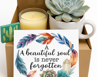 Sympathy Gift Box with Succulent & Candle – Memorial Grief Care Package – Bereavement Gift for Loss of Loved One – A Beautiful Soul Card