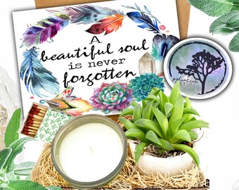 A Beautiful Soul is Never Forgotten Succulent and Candle Gift Box - Grief Gift - Sorry for your Loss Care Package - Bereavement care package