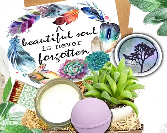 A Beautiful Soul Is Never Forgotten - Succulent, Candle & Bath Bomb with Card Gift Box - Sympathy Care Package - Free Shipping - Sympathy