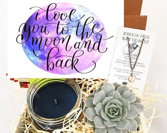Love you to the moon and back - Live Succulent Gift Box / Friendship Gift / Moving Gift /  Cheer Up / Get Well / Miss You /  Sympathy