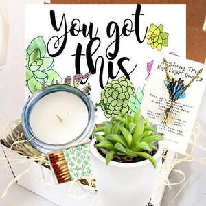 You Got This Live Succulent Gift Box Set - Joshua Tree Quartz Necklace & candle - Send a Gift / Cheer Up / Get Well / Miss You / Birthday