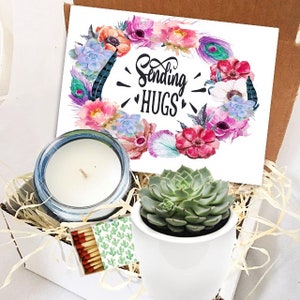 Sending Hugs Gift Box: Succulent in Ceramic Planter and Candle Set - Perfect for Thinking of You, Cheer Up, Sympathy, and Birthday and more