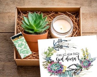 Christian Gift, Get Well Gift, Thinking of You Gift, Cancer Care Package, Faith Gift Box, Encouragement Gift, Succulent Candle Gift Box