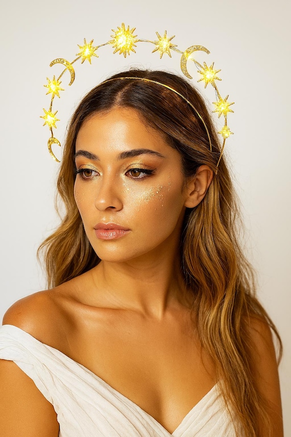 Sparkly Star Moon Halo Headband Silver Rhinestones for Women Party Cosplay Wholesale Sun Moon Stars Goddess Crown Halo Headband, Boho  main image 2