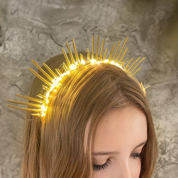 Light-Up Sunburst Goddess Crown Festival Head Piece - Burning Man Accessory -   Festival Crown - Sun Crown - Halo Headband - headpiece