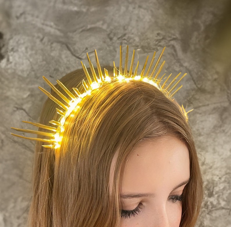 Light-Up Sunburst Goddess Crown Festival Head Piece Burning Man Accessory Festival Crown Sun Crown Halo Headband headpiece Gold