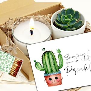 Sometimes I can be a bit Prickly - Succulent, Candle and Customized Card for Heartfelt Apology - Im Sorry Gift Box - Apology Care Package