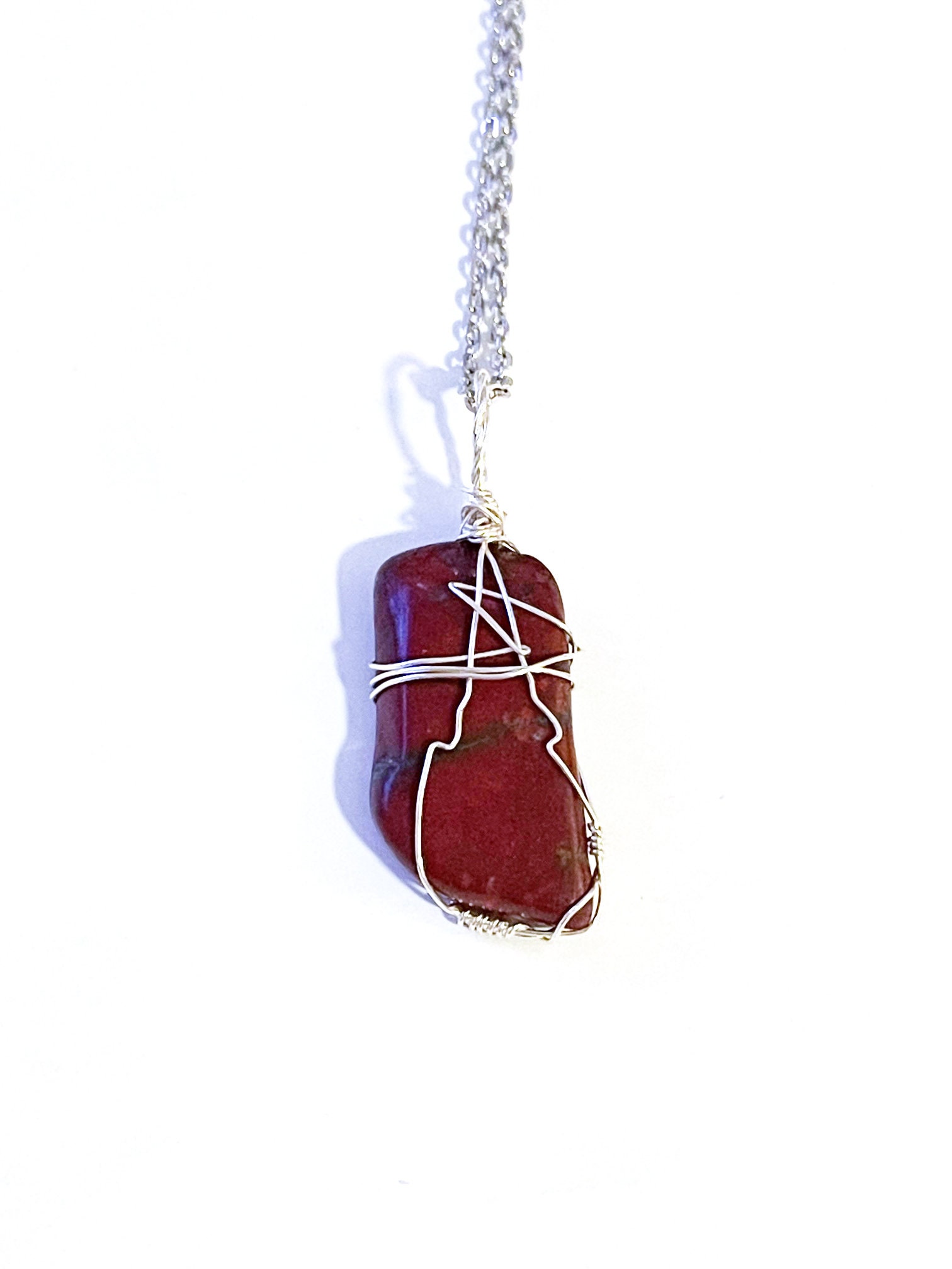 Red Jasper Anxiety Necklace With Silver Wrap Courage Etsy