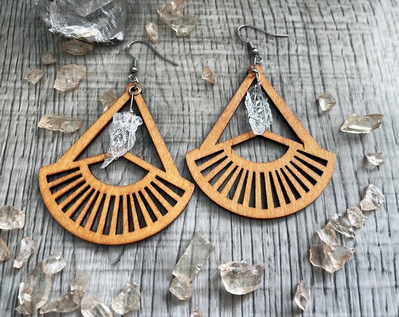 Genuine Quartz Crystal Sunburst Statement Earrings Real Joshua