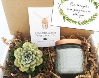 Sympathy - Sorry for your loss succulent gift box - necklace, candle & live succulent - cheer up -