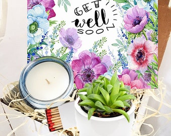 Get Well Soon Succulent Gift Box | Ceramic Pot  Candle Set | Cheer Up | Sunshine Gift | Surgery & Hospital Gift | Encouragement Care Package