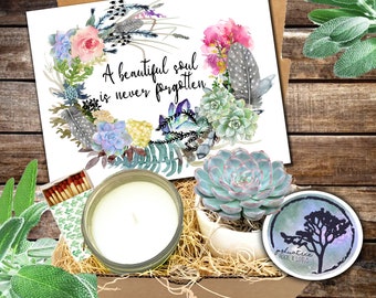 Succulent Gift Box - A Beautiful Soul is Never - Sympathy Gift - Sorry For Your Loss - Sympathy Box - Sympathy Gift Set - Send A Gift