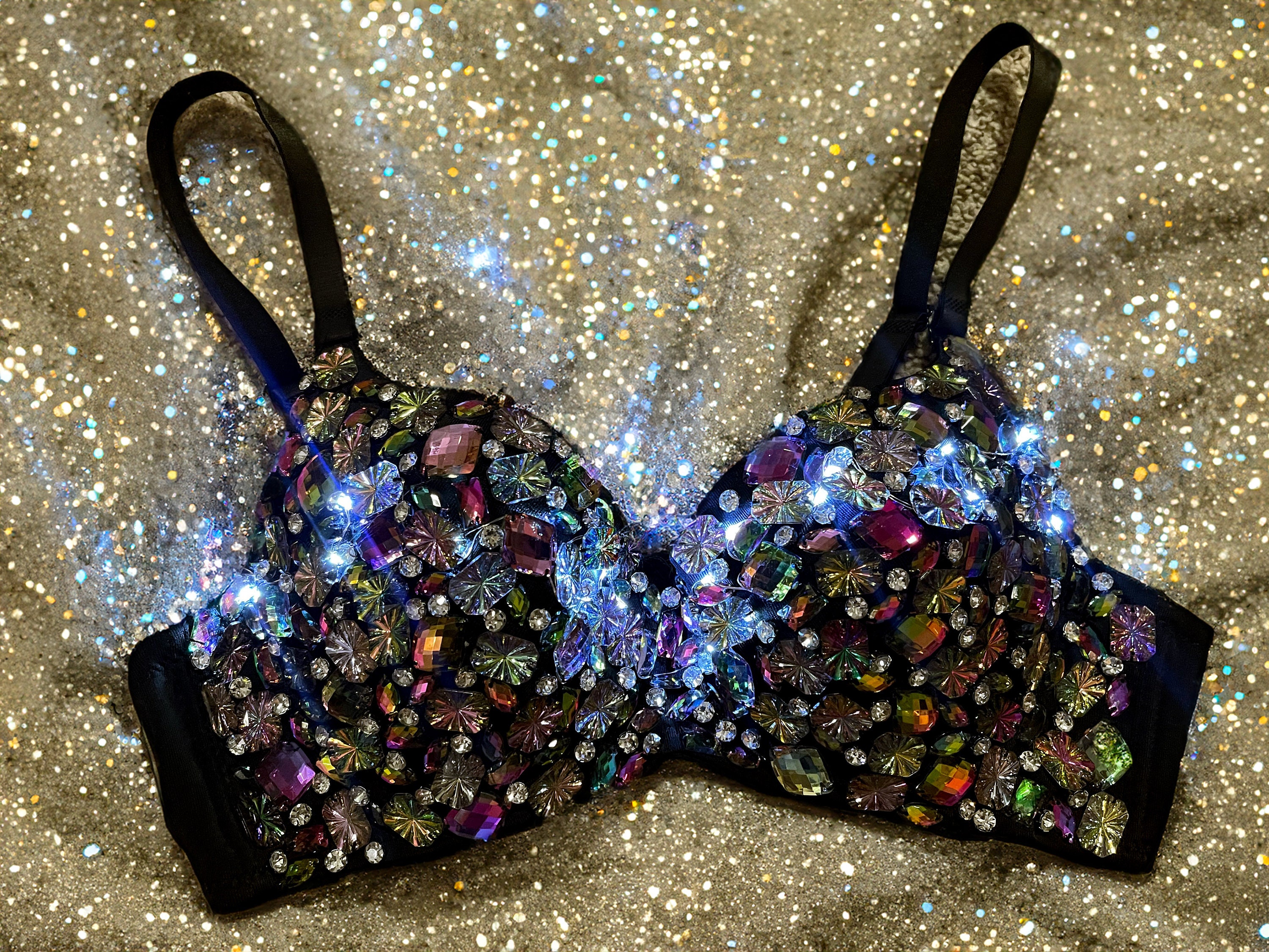 iHeartRaves EDC Sequin Rave Dance Bra Black, Red, or Pink Small 34A 32B 34B  32C