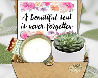 Sympathy Gift Box A Beautiful Soul is Never Forgotten  Encouragement Care Package with Succulent & Candle - Bereavement / memorial keepsakes