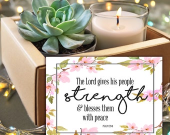 Styrka Bibelvers - Saftig ljus presentask, PSALM 29:11, Kristen gåva, Tro gåva, Skriftvårdspaket - Gåva till vän - Cheer
