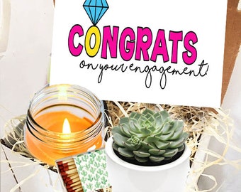 Congratulations on your Engagement Gift - Live Succulent in ceramic planter with candle gift box - FREE SHIPPING - congrats / celebrate