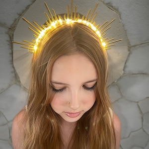 Light-Up Sunburst Goddess Crown Festival Head Piece Burning Man Accessory Festival Crown Sun Crown Halo Headband headpiece image 9