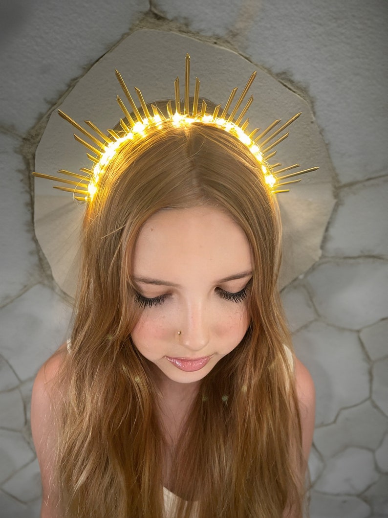Pièce de tête lumineuse de festival de couronne de déesse sunburst accessoire de Burning Man couronne de festival couronne de soleil bandeau de halo casque image 9