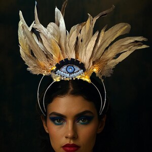 Dazzling Angel Eyes Designer Hairpiece Seraph Angel Headdress, Eyes Peacock Feather Wings WGT Halo  main image 2
