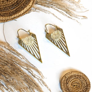 Genuine Quartz Crystal Golden Bronze Mandala Earrings with Quartz Crystals / yoga / meditation / boho earrings / Earrings for her