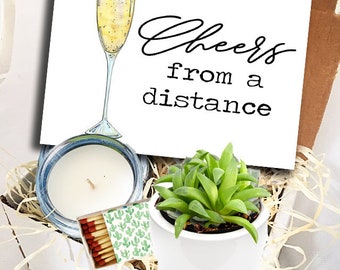 Cheers from a distance - Quarantine Encouragement Gift Box - Succulent Gift box - Thinking of you- Congratulations - FREE SHIPPING