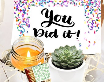 You Did it  - Succulent in ceramic planter and candle gift box - Congratulations / Way to Go / Graduation / Promotion