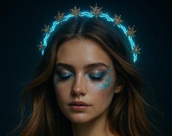 LED Star Crown: Rhinestone Halo Headpiece for Rave, Cosplay