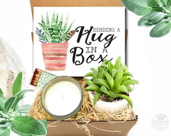 Sending a Hug in a box  - Succulent and Candle Gift Box - Grief Gift - Sorry for your Loss Care Package - Socially Distanced Gift Box, Mom