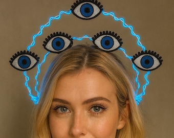 Surrealism Multi Eye Light Up Crown -NEON LIGHT Rave Glowing Headpiece - Monster - Surreal Fascinator - alien crown totem- Sacred Evil Eye
