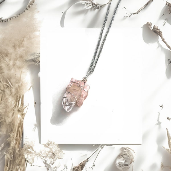 Genuine Rose and Quartz Crystal Balance Necklace - Love and Protection Necklace - Joshua Tree Quartz