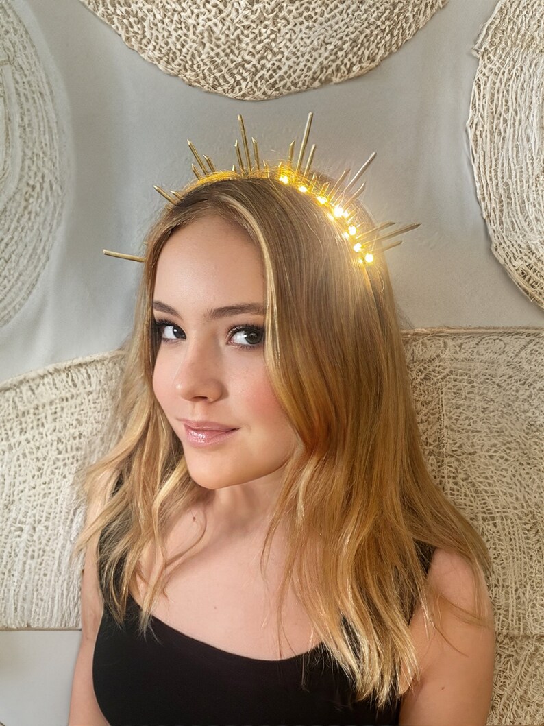 Light-Up Sunburst Goddess Crown Festival Head Piece Burning Man Accessory Festival Crown Sun Crown Halo Headband headpiece image 7