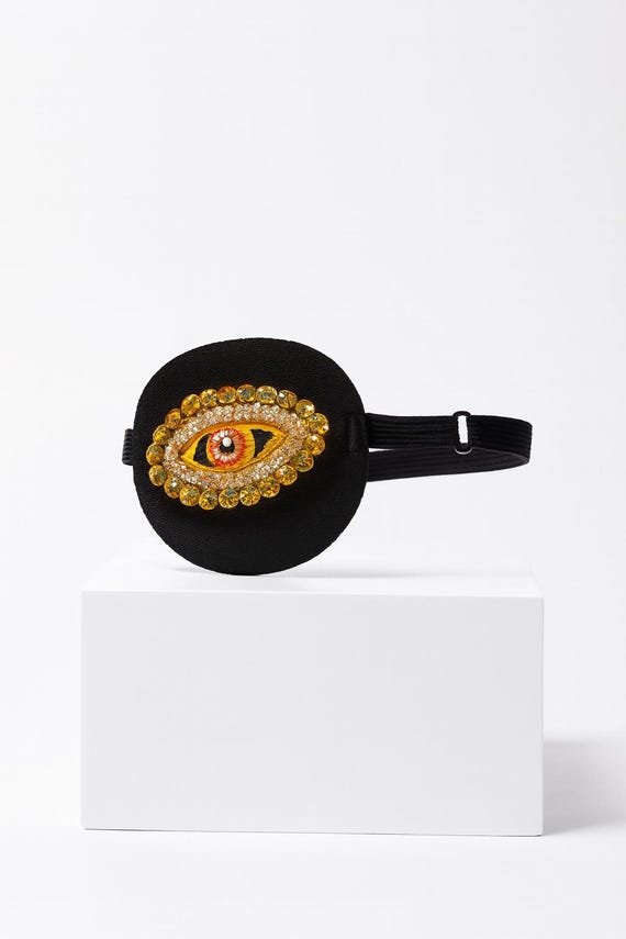Golden Yellow Surreal Beaded Eyepatch : Beaded Evil Eye, Festival