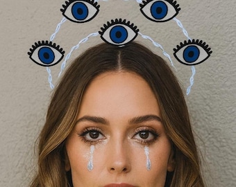 Evil Eye Halo Crown - Light Up Surrealism Headpiece - Festival glow Tiara - Mystical Third Eye Headband - Surrealist Pary Crown -Space Disco