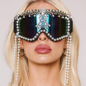 Dust Goggles, Light Up Playa Glasses Burning Man Goggles |  | Pearl Goggles |  Dust Goggles / Festival goggles / Steampunk / Rhinestone