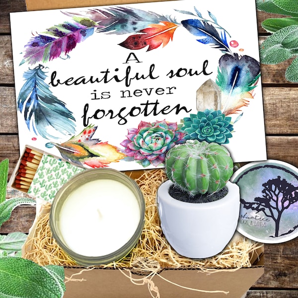 A Beautiful Soul is Never Forgotten - Succulent and Candle Gift Box - Grief Gift - Sorry for your Loss Care Package - Funeral - Loss