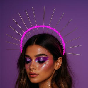 Pink Neon Light-Up Halo Crown: Rave Goddess Headpiece