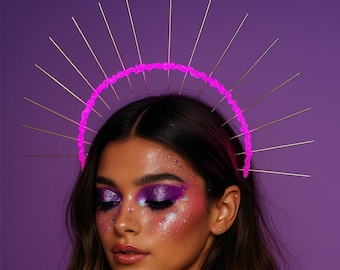 Pink Neon Light-Up Halo Crown: Rave Goddess Headpiece